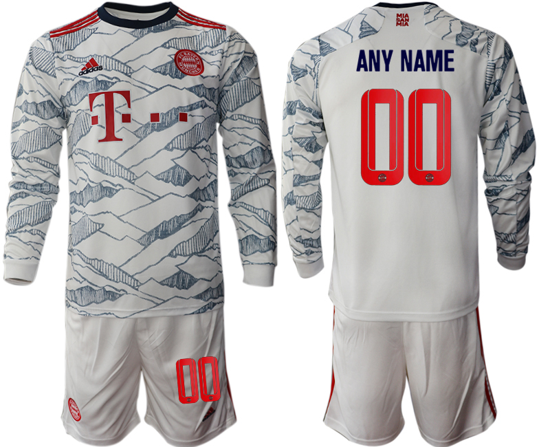 Men 2021-2022 Club Bayern Munich Second away white Long Sleeve customized Soccer Jersey->customized soccer jersey->Custom Jersey